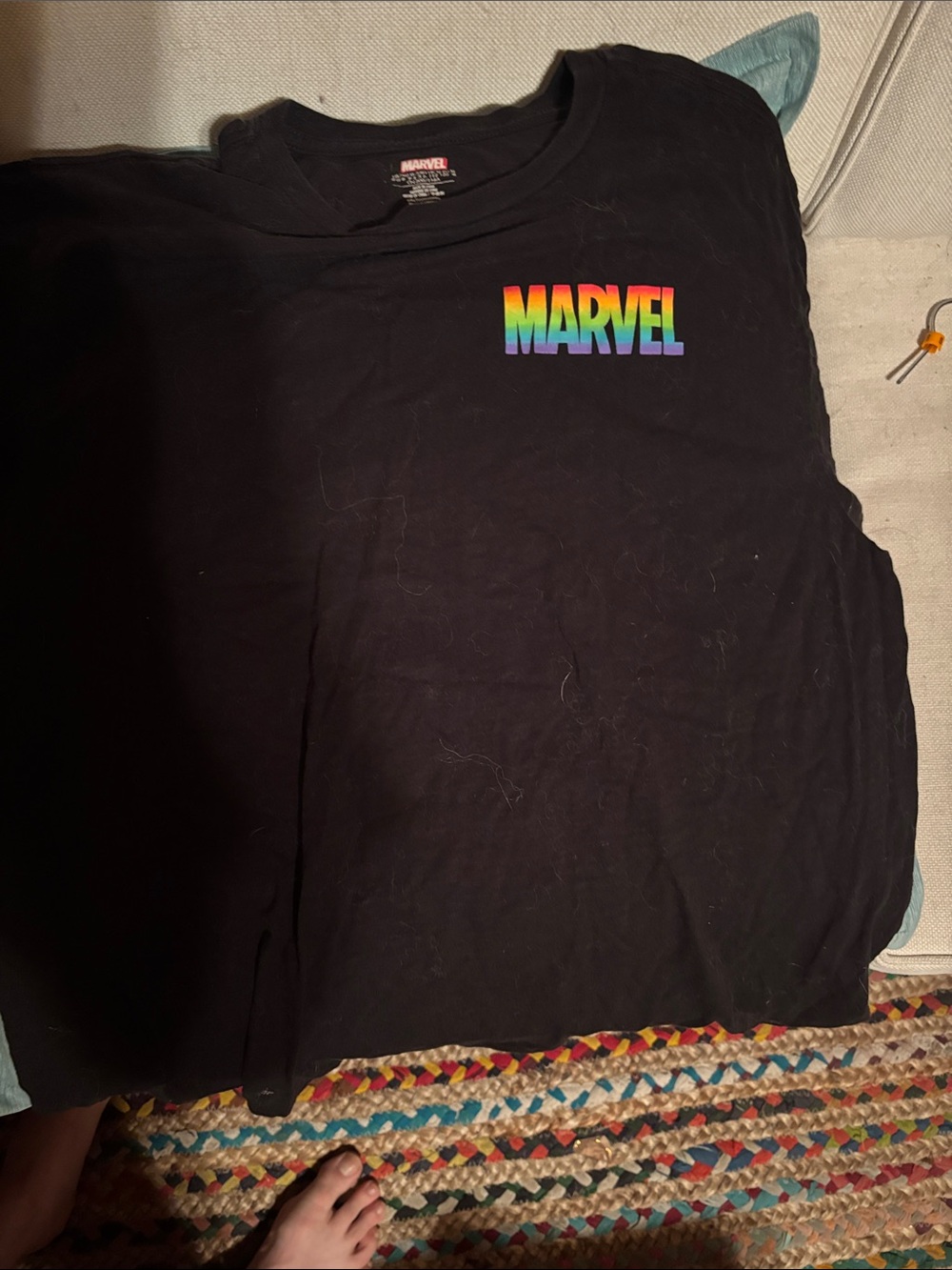 Marvel Black T-Shirt with Rainbow Logo- Men's XL